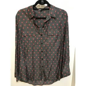 Express City Blouse Grey with Pink Polka Dots